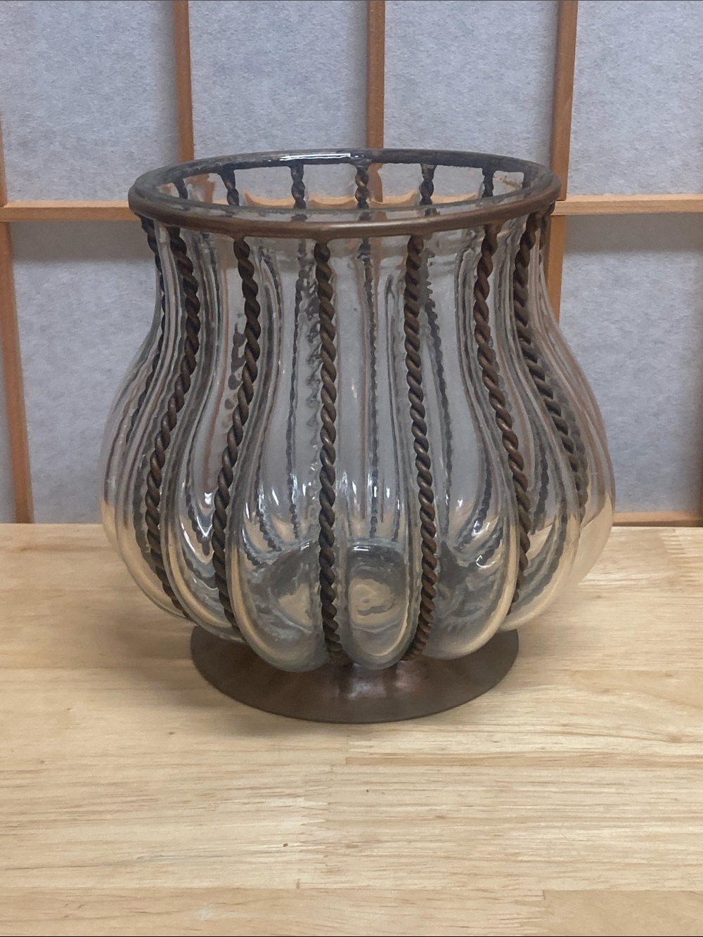 Vintage Hand Blown Caged Glass Vase & Candle Holder